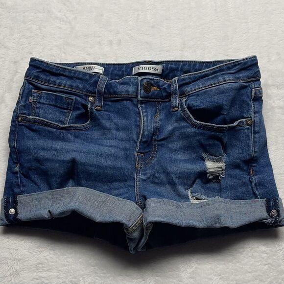 Vigoss Denim Jean Marley Shorts Women's Distressed Stretch Medium Wash Sz 27 - Picture 1 of 14